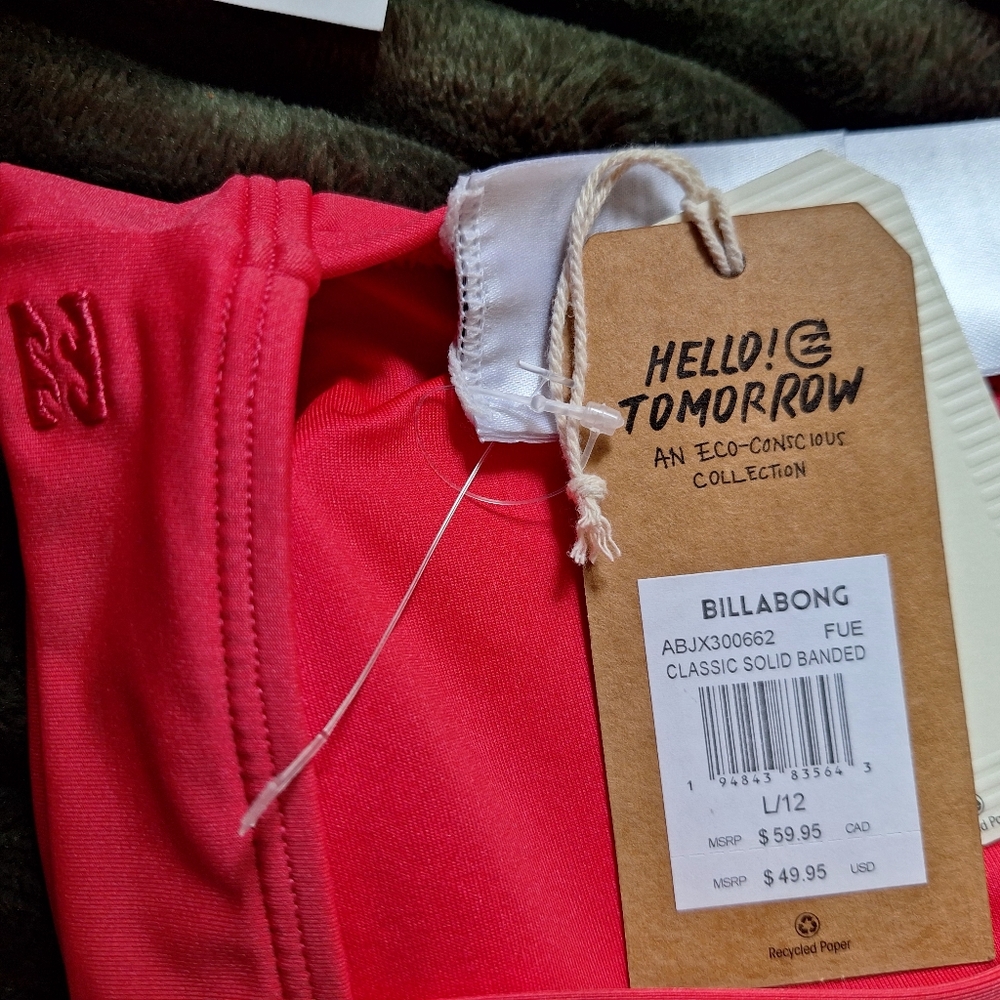 NWT Billabong Bright Coral Classic Solid Banded Bralette Bikini Top L 12 - Picture 4 of 5